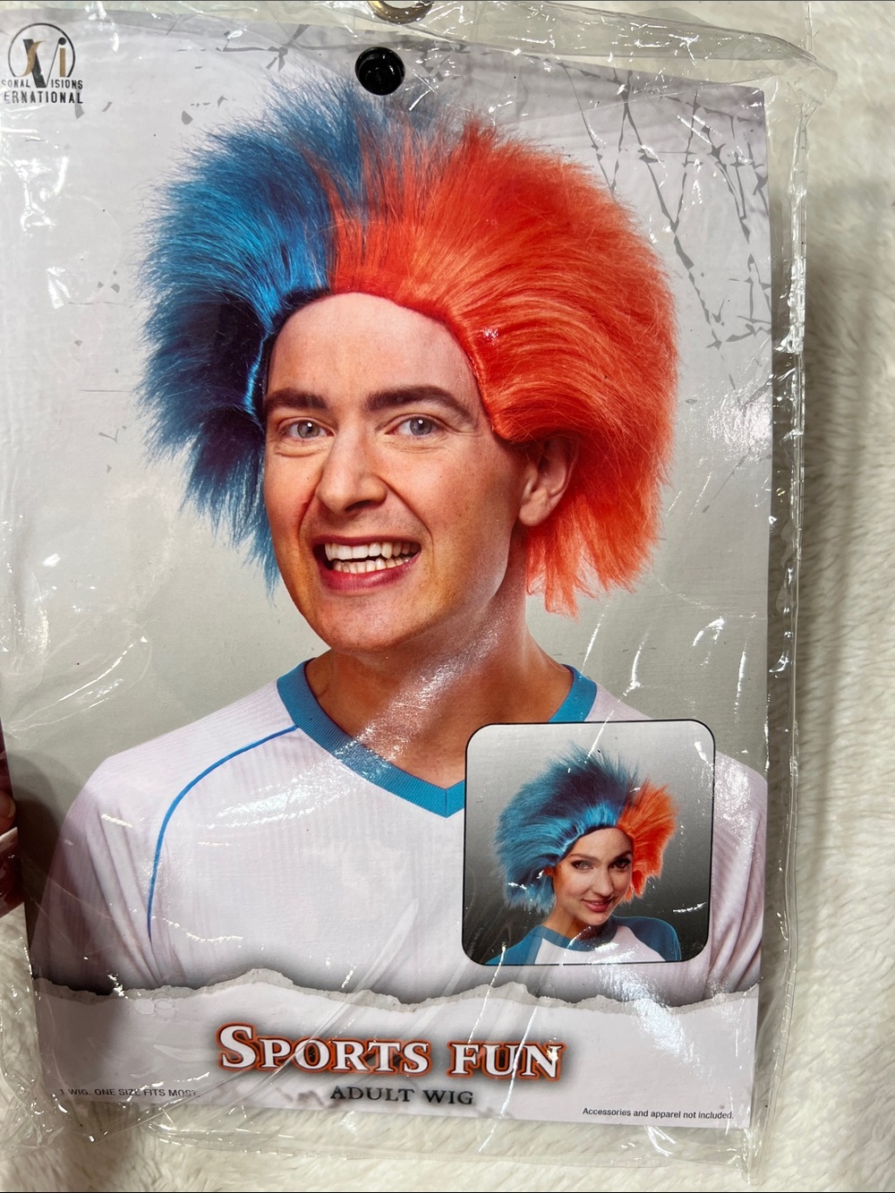 Sports fun adult wig Orange Blue New
